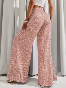 Ditsy Floral Wide Leg Trousers - Baby Pink - View 2
