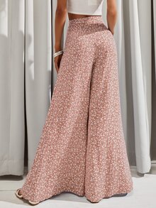 Ditsy Floral Wide Leg Trousers - Baby Pink - View 8