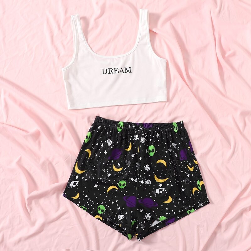 

Letter Alien Graphic Pajama Set, Multicolor
