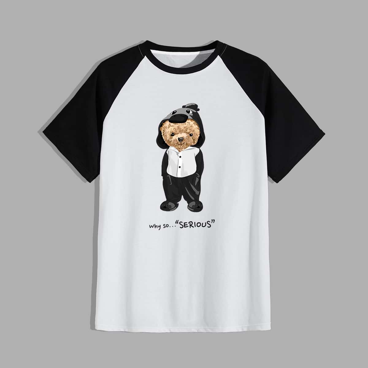 

Guys Colorblock Letter Bear Graphic Tee, Black and white