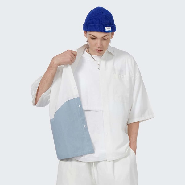

Men Color Block Chain Detail Shirt, White