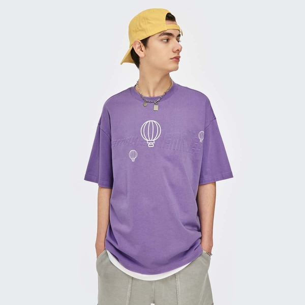 

Men Geo Print Drop Shoulder Tee, Lilac purple