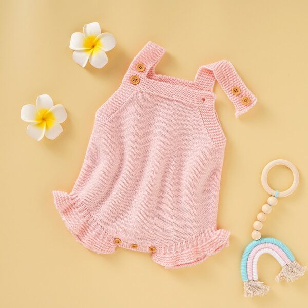 

Baby Girl Ruffle Hem Knit Bodysuit, Baby pink