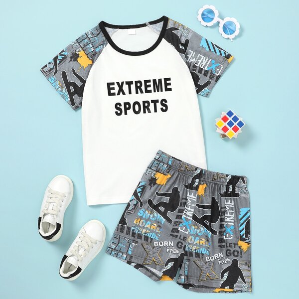 

Boys Figure And Letter Graphic Tee & Shorts, Multicolor