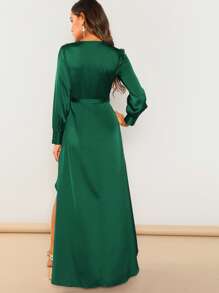SHEIN Wrap Neckline Self Tie Maxi Dress - Dark Green - View 2