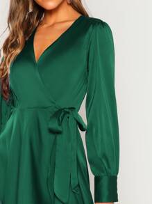 SHEIN Wrap Neckline Self Tie Maxi Dress - Dark Green - View 5