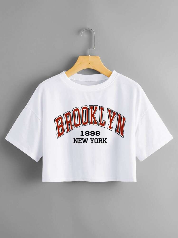 SHEIN Unity Letter Graphic Drop Shoulder Crop Tee - White - View 1