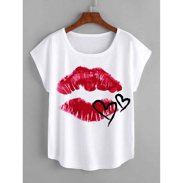 

Figure And Heart Print Tee, White