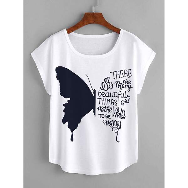 

Butterfly And Slogan Graphic Tee, White