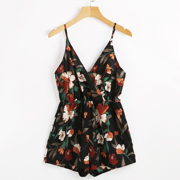 

Floral Surplice Neck Cami Romper, Multicolor