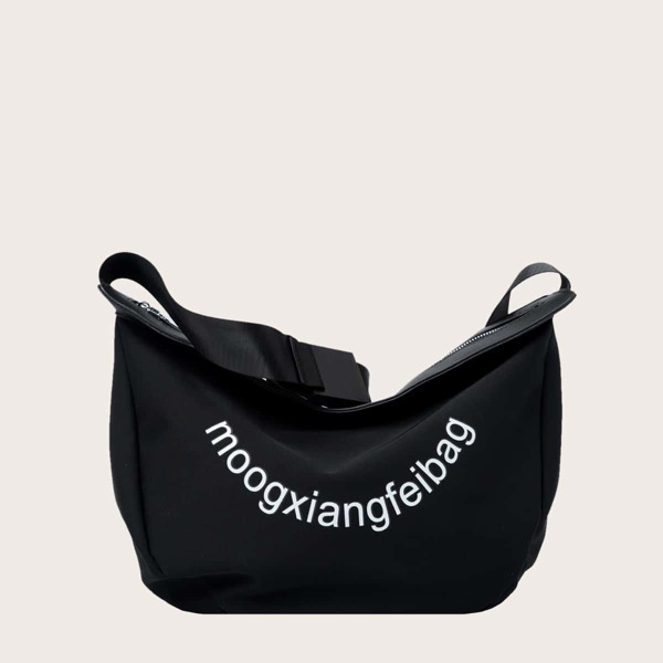 

Letter Graphic Hobo Bag, Black