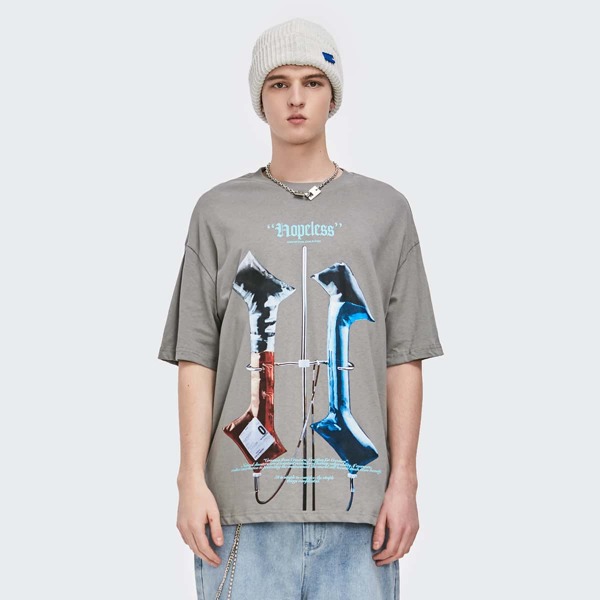 

Men Drop Shoulder Graphic & Letter Print Tee, Grey