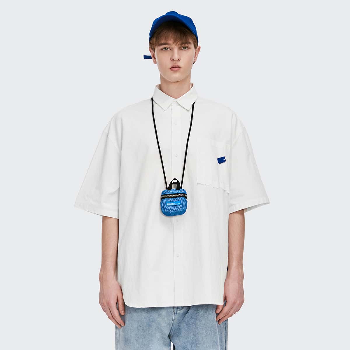 

Guys Drop Shoulder Letter Patch Pocket Front Shirt, White