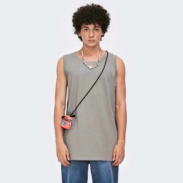 

Men Lettuce Trim Solid Tank Top, Grey