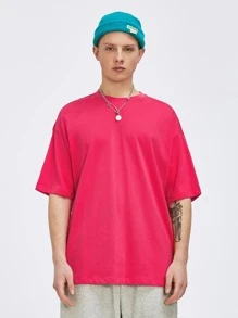 INFLATION Áo thun trơn trễ vai nam - Màu Hồng Tươi - Xem 1