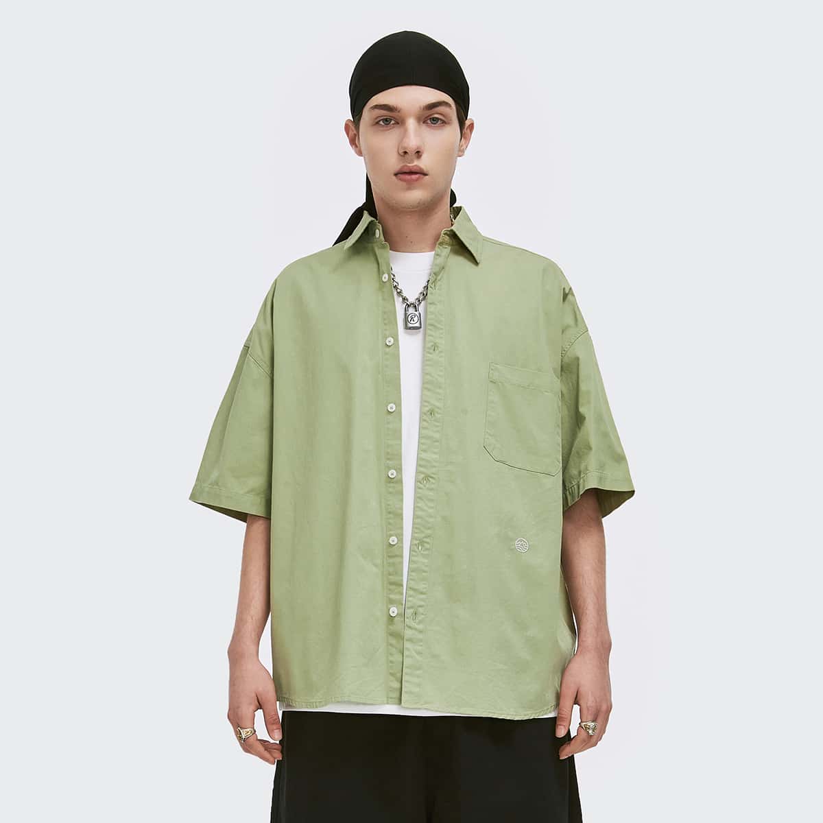 

Guys Drop Shoulder Pocket Front Patch Detail Shirt, Pastel lime green
