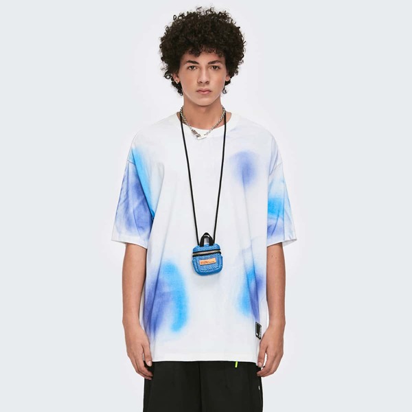 

Men Drop Shoulder Letter Patch Tie Dye Tee, White