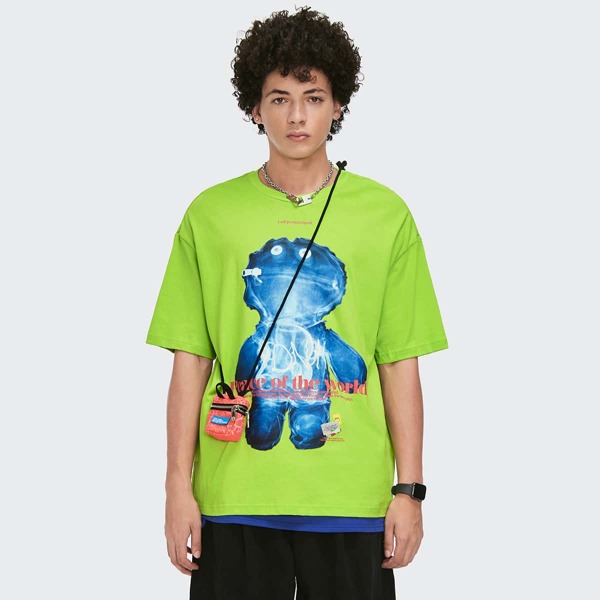 

Men Slogan & Doll Graphic Drop Shoulder Tee, Lime green