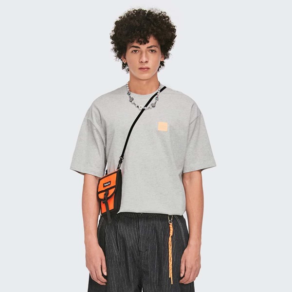 

Men Patched Detail Drop Shoulder Tee Without Bag, Light grey