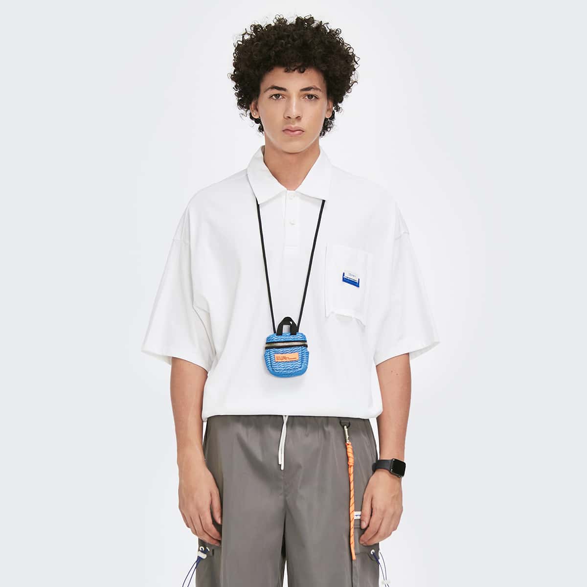 

Guys Drop Shoulder Patch Pocket Polo Shirt, White