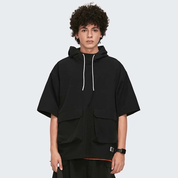 

Men Flap Pocket Drawstring Hoodie, Black