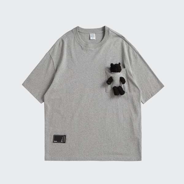 

Men Bear Pocket Patched Tee, Light grey