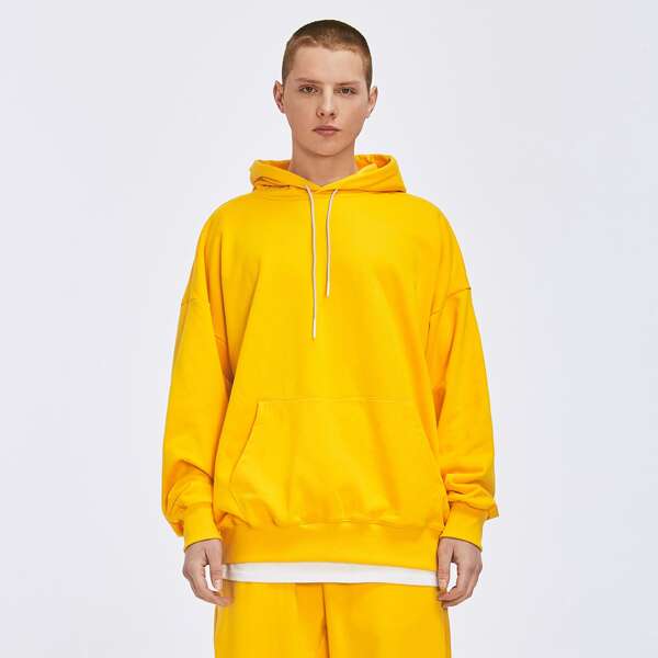 

Men Neon Yellow Kangaroo Pocket Drawstring Hoodie, Yellow neon