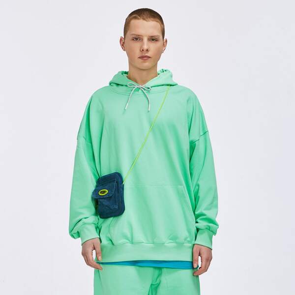 

Men Kangaroo Pocket Drawstring Hoodie, Mint green