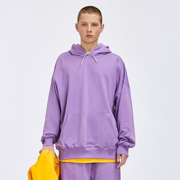 

Men Drop Shoulder Drawstring Hoodie, Lilac purple