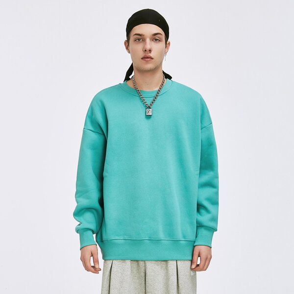 

Men Drop Shoulder Solid Sweatshirt, Mint blue