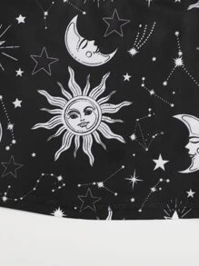 SHEIN 女孩星系圖案短版吊帶上衣 - 黑色 - 查看 3