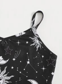SHEIN 女孩星系圖案短版吊帶上衣 - 黑色 - 查看 4