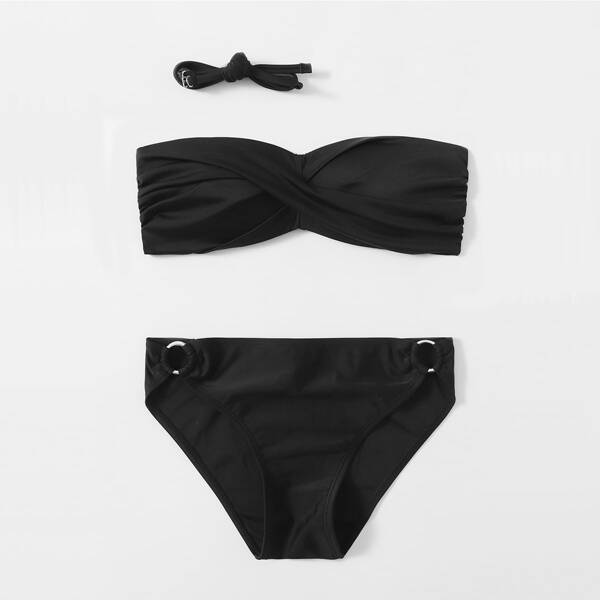 

Twist Front Push Up Bandeau Bikini Swimsuit, Black