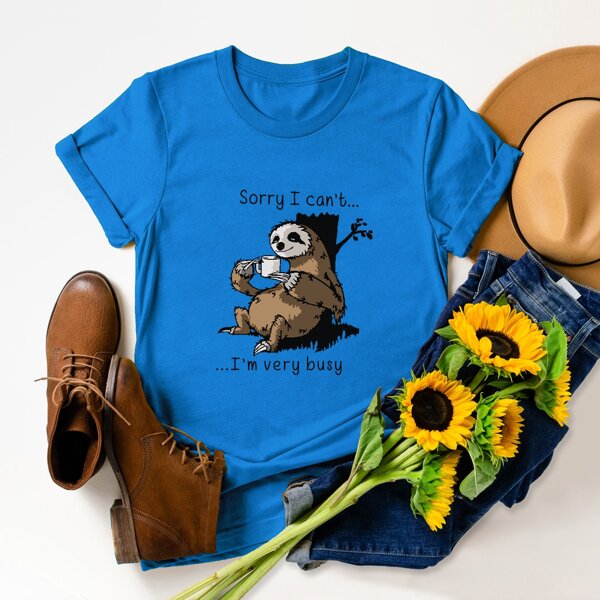 

Slogan & Cartoon Graphic Print Tee, Royal blue