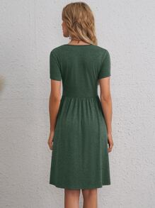 EMERY ROSE Solid A-line Dress - Army Green - View 2