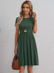 EMERY ROSE Solid A-line Dress - Army Green - View 4