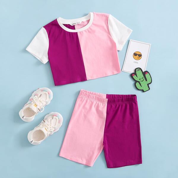 

Girls Colorblock Tee & Biker Shorts Set, Multicolor