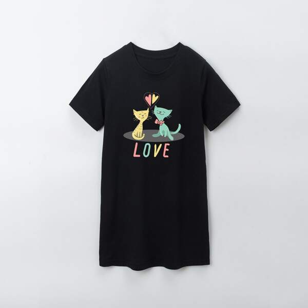 

Toddler Girls Cartoon And Letter Graphic Tee Dress, Black