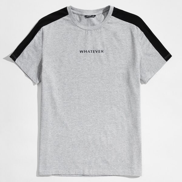 

Men Contrast Sideseam Letter Graphic Tee, Light grey