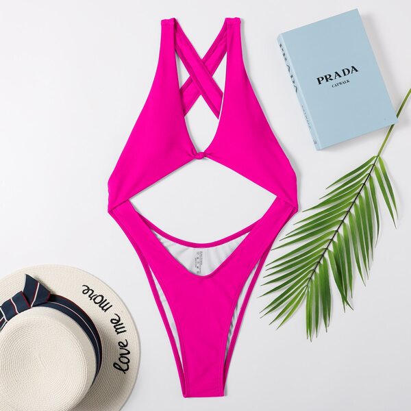

Cut Out High Leg One Piece Swimsuit, Hot pink