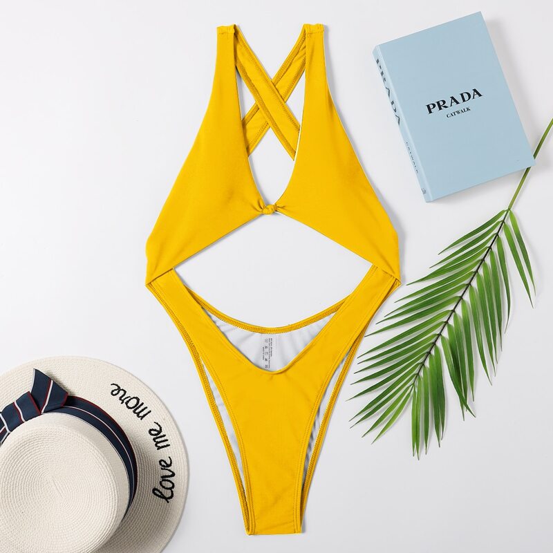 Cut Out High Leg One Piece Swimsuit, Yellow