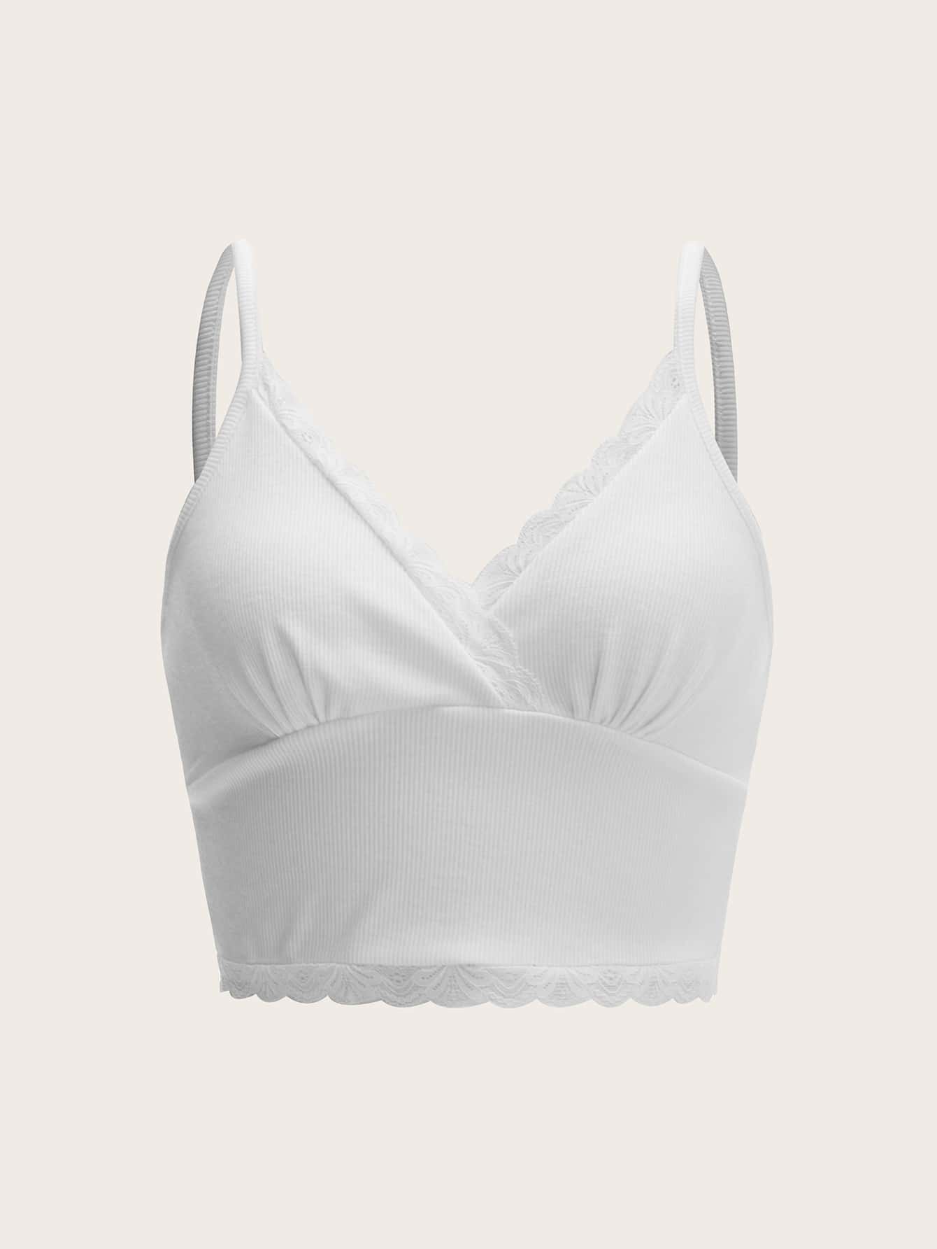 SHEIN EZwear 拼接蕾絲短版吊帶上衣 - 白色 - 查看 1
