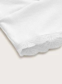 SHEIN EZwear 拼接蕾絲短版吊帶上衣 - 白色 - 查看 4