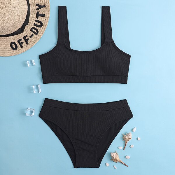 

Girls Rib Bikini Swimsuit, Black
