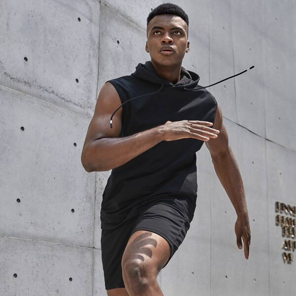 

Men Sleeveless Hoodie & Track Shorts Set, Black