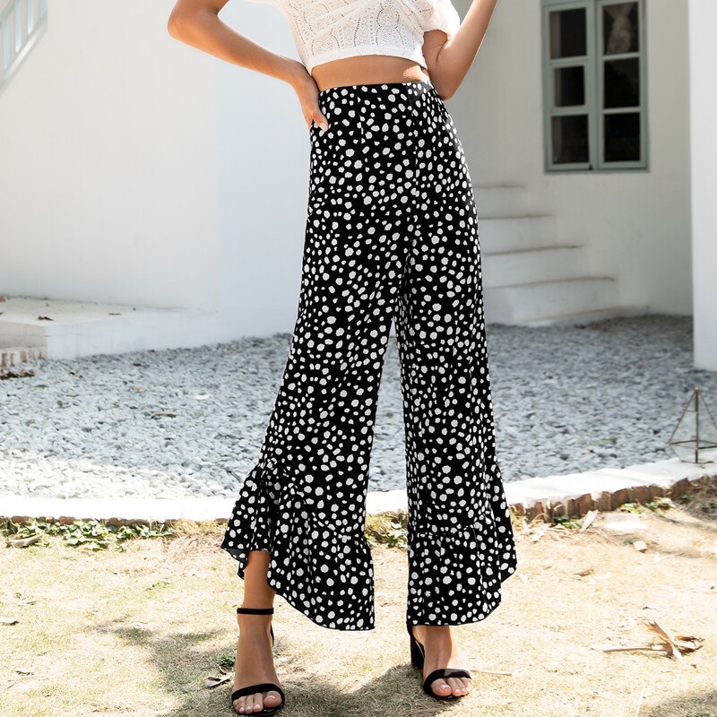 

Dalmatian Print Wide Leg Pants, Black and white