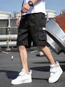 Manfinity Pantalones Cortos De Hombre Con Bolsillo De Solapa Con Parches - Negro - Ver 1