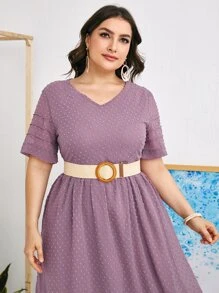 Mulvari Plus Swiss Dot Ruffle Hem Dress Without Belt - Mauve Purple - View 5