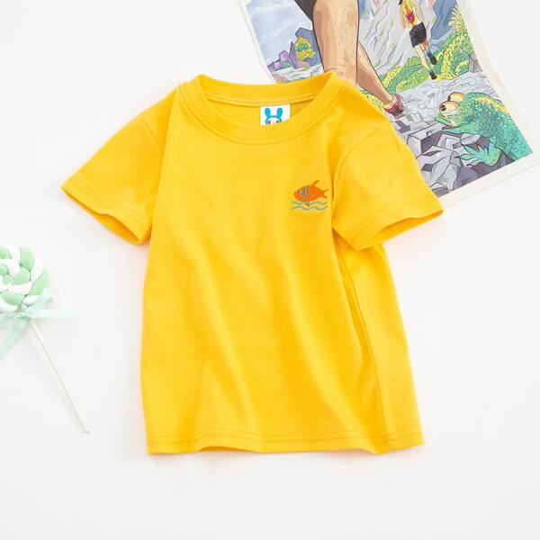 

Boys Fish Embroidered Short Sleeve Tee, Yellow