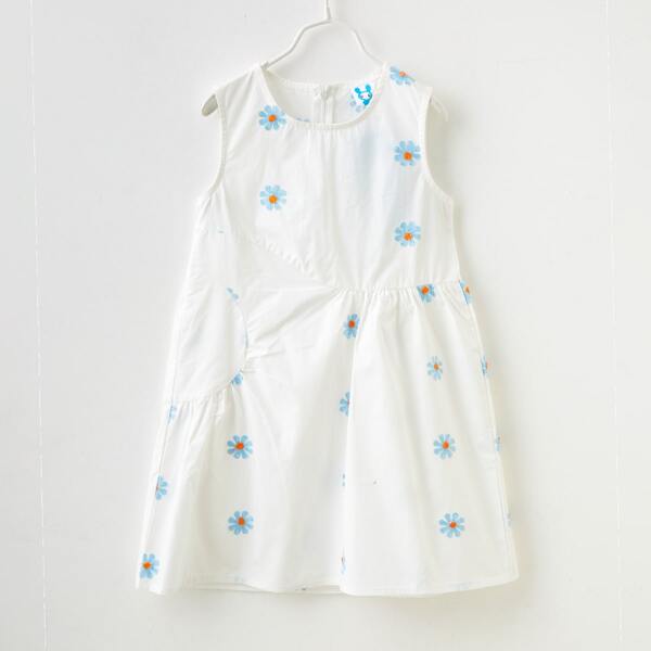 

Girls Ditsy Floral Embroidered Smock Dress, White